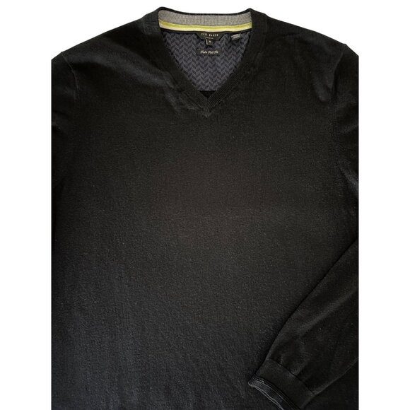 Ted Baker Mens Sweater Size 5 TALL XL Black Silk Cashmere Blend V Neck Long Slee - Picture 2 of 9